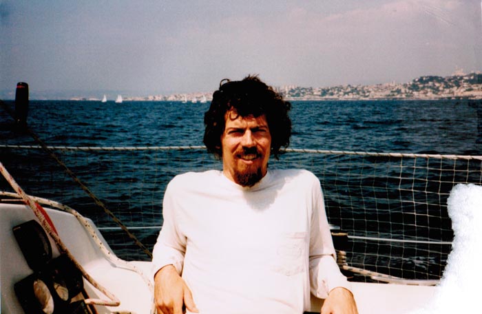 Andrew York on Bernard Maillot's boat in the Mediterranean Sea